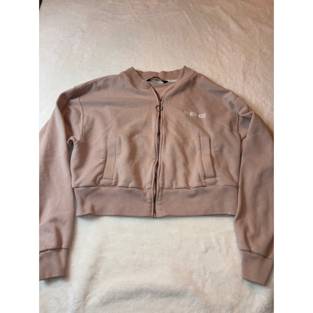 Abercrombie & Fitch Women Mauve Pink Cropped Full Zip Sweatshirt O-Ring Size M